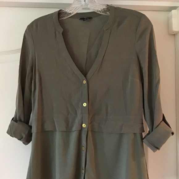 G by guess olive army green button up blouse or over a tank top light weight. - Picture 4 of 5
